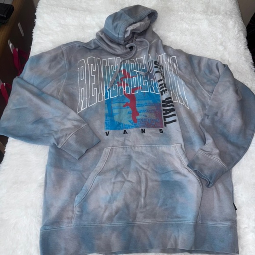 Vans Remember The Wall Pullover Hoodie Gray Blue Tie‎ Dye Mens Medium